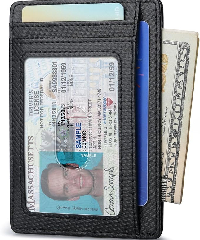 Buffway Slim Minimalist Front Pocket RFID Blocking Leather Wallets for Men and Women - Peak Black