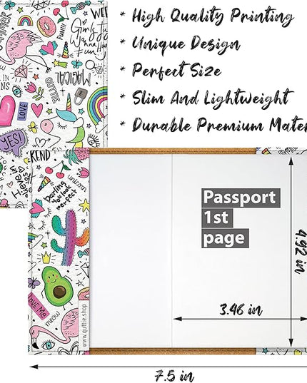 Passport Cover for Kids, Women and Men, Cute Travel Passport Holder (Unicorn Flamingo Pattern)