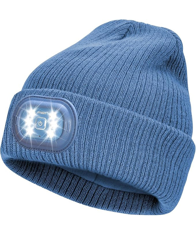 IVYWNT Unisex LED Beanie with Light, USB Rechargeable Headlamp Winter Knitted Hat, Valentine's Day Gift for Men Women, Navy Blue