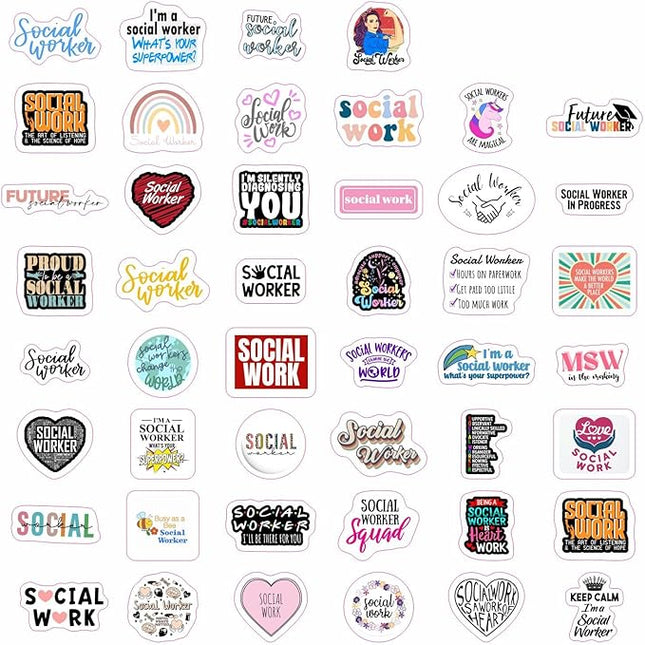 BulbaCraft Funny Social Worker Stickers for Water Bottles - Waterproof Vinyl Social Work Decals, Gifts for Women & Men