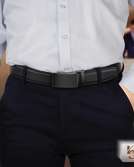 KEMISANT Men Belt 2 Pack, Leather Ratchet Belt Easy Click Slide For Men 1 3/8",Cut for Fit