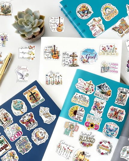 Bible Verse Stickers for Adults - 100 Pcs Watercolor Christian Water Bottle Stickers, Inspirational Waterproof Scrapbook Sticker, Religious Vinyl Decals for Laptop Journal Prayer Board