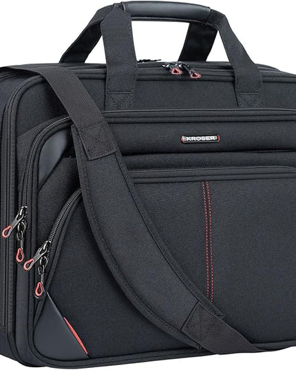 KROSER Laptop Bag 15.6 Inch Briefcase Messenger Bag Water Repellent Computer Case Shoulder Bag Durable Tablet Sleeve with RFID Pockets for Business/College/Women/Men - Black/Red