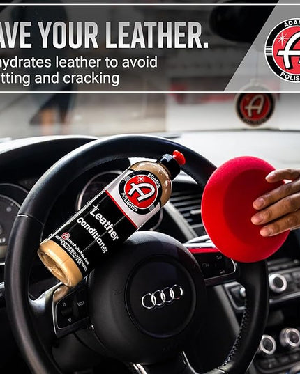 Adam's Polishes Leather Care Kit - Leather Cleaner & Conditioner Car Cleaning Supplies | UV Protection for Interior Accessories Steering Wheel Seat Dash Vinyl Shoe Polish Jacket