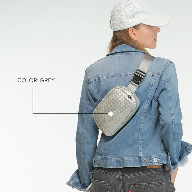 C.C Woven Vegan Leather Fanny Pack – Waist Bag with Adjustable Strap, Crossbody Belt Bag (Vegan Leather Woven - Grey)