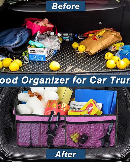 Deosk Car Trunk Organizer for SUV, Car Organizers and Storage with 6 Pocket, Car Accessories for Women/Men 70L Waterproof Polyester Trunk Organizer(Large, Pink)