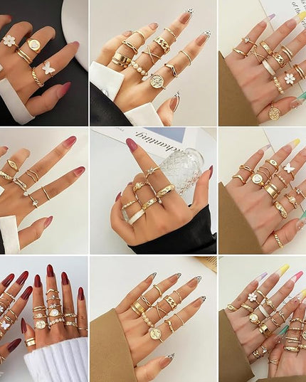 KISS WIFE Goldenen Silvery Black Kunckle Rings Set for Women, Dainty Simple Trendy Cute Stackable Finger Rings Pack, Perfect for Stacking Layering on Thumb and Knuckle, Mixed Size, Jewelry Gift