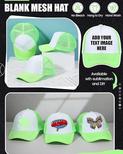 10 Pcs Sublimation Blank Trucker Hats Bulk Mesh Baseball Cap Polyester Mesh Trucker Hat for Men and Women