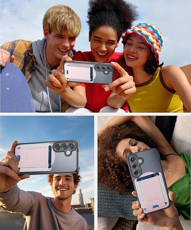 HiWe for MagSafe Wallet for Galaxy S25/S24 Series with Magnetic Case and iPhone 17/16/15/14/13/12 Series, No Case, 6 Cards Holder, RFID Leather Slim, Pink