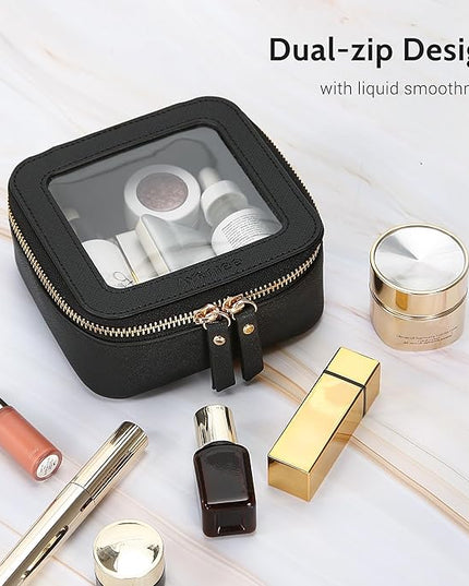Aveniee Mini Clear Makeup Bag, Small Cosmetic Bags Travel Toiletry Pouch Organizer, TSA Approved Make up Case with Zipper, Car Bag for Essentials,Black