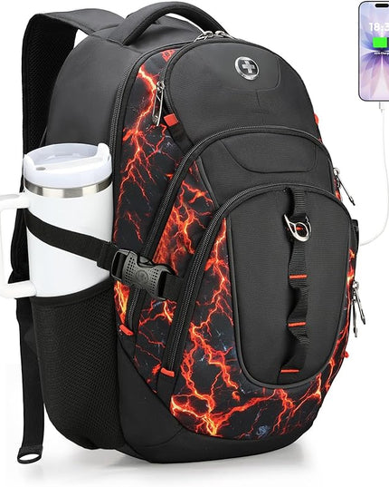 Swissdigital Laptop Backpack with USB Charging Port, Travel Backpack Fits 15.6 inches Computer, 31L Backpack for Men, Flame Red | SD803-97