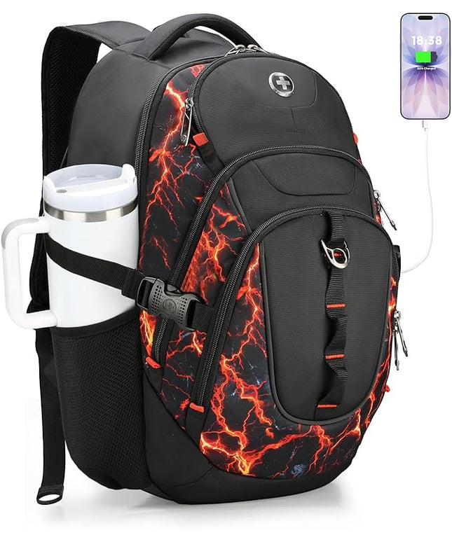 Swissdigital Laptop Backpack with USB Charging Port, Travel Backpack Fits 15.6 inches Computer, 31L Backpack for Men, Flame Red | SD803-97