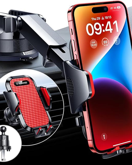 VANMASS [True Military-Grade] Car Phone Holder [Best Suction & Clip] Cell Phone Mount for Dashboard Windshield Vent Truck Cradle Dash Stand for iPhone 15 Pro Max 14 13 12 Android, Red