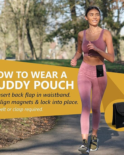 Running Buddy Running Fanny Pack - 6.5 x 4 in, Mini Plus Black - No-Bounce Magnetic Running Phone Holder - Water-Resistant Waist Bag for Men & Women