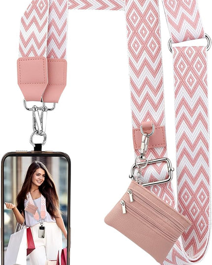 XANGNIER Clip and Go Strap for Phone with Wallet Crossbody, Phone Strap with Zippered Wallet, Adjustable Anti Theft Cellphone Lanyard for Women, Cellphone Chain Accessories,Multicolor 18