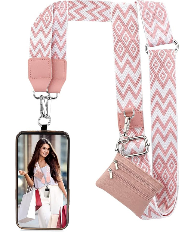 XANGNIER Clip and Go Strap for Phone with Wallet Crossbody, Phone Strap with Zippered Wallet, Adjustable Anti Theft Cellphone Lanyard for Women, Cellphone Chain Accessories,Multicolor 18
