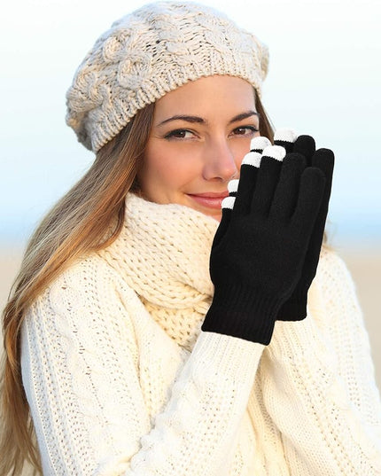 Pangda 12 Pairs Winter Touch Screen Gloves for Men Women Stretch Knitted Texting Gloves Warm Windproof Solid Color Mittens