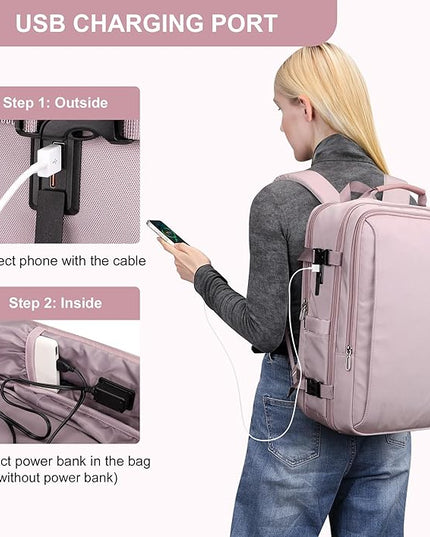 PIJUSHI Travel Backpack for Women Expandable Carry on Luggage Backpack Airline Approved Personal Item Laptop Bag(PE034 Light Purple)
