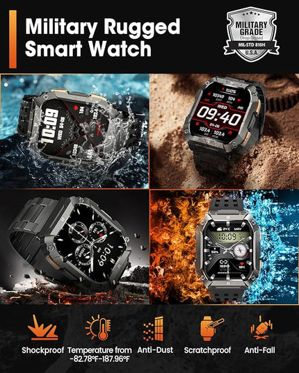 Smart Watches for Men, 1.95'' Fitness Watch: Military Smart Watch with 100 Days Battery Life/Call/Flashlight, Waterproof Sport Smartwatch for Android iPhone Sleep/SpO2/Heart Rate Monitor/Step Tracker