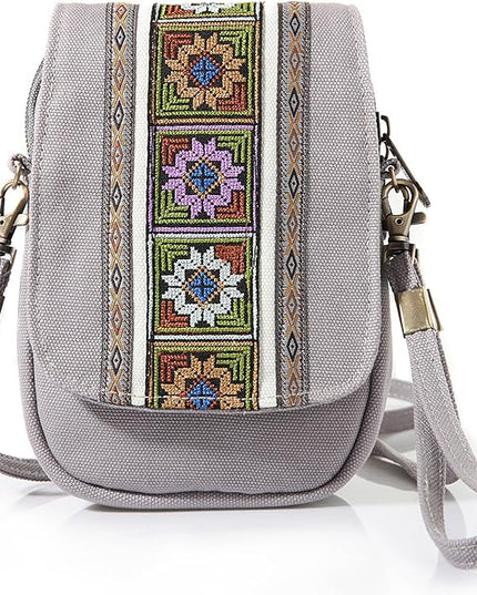 Goodhan Embroidery Canvas Crossbody Bag Cell phone Pouch Coin Purse for Women