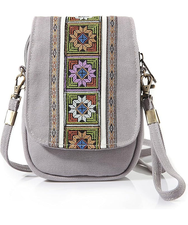 Goodhan Embroidery Canvas Crossbody Bag Cell phone Pouch Coin Purse for Women