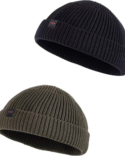 2 Pack Fisherman Beanie Hats for Men Women,Knit Trawler Skull Cap,Watch Cap,Spring Fall Winter Warm Short Hats