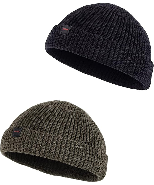 2 Pack Fisherman Beanie Hats for Men Women,Knit Trawler Skull Cap,Watch Cap,Spring Fall Winter Warm Short Hats