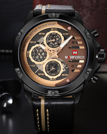 NAVIFORCE Sport Military Watches for Men Waterproof Watch Analog Quartz Leather Band Date Calendar Clock Wristwatch