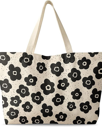 Large Tote Bag for Women - Canvas Tote Bag with Zipper Aesthetic Reusable Shoulder Bag for Gym, Travel, Work