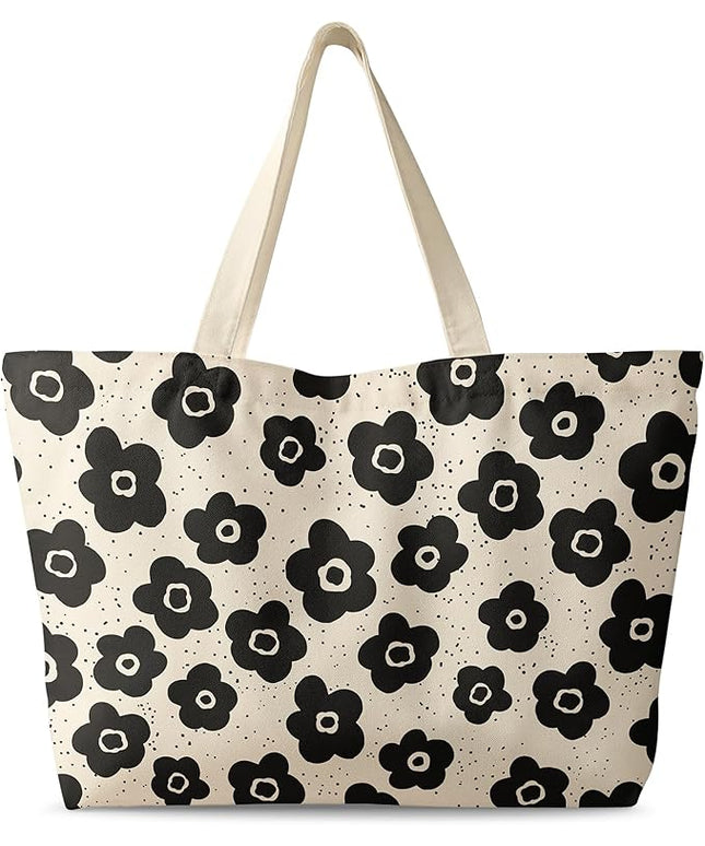 Large Tote Bag for Women - Canvas Tote Bag with Zipper Aesthetic Reusable Shoulder Bag for Gym, Travel, Work