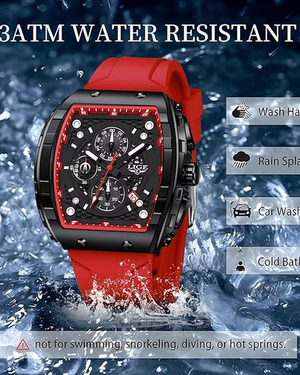 Mens Watches,Unique Rectangular Quartz Analog Watch,Outdoor Sports Multi-Function Watch,Chronograph/Waterproof/Luminous/Calendar,Durable Silicone Strap Mens Casual Watches