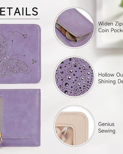 KITEVIUN Small RFID Wallet Women Ultra Thin Slim Womens Wallet Mini Compact Bifold Pocket Ladies Wallets for Women LIGHT-PURPLE