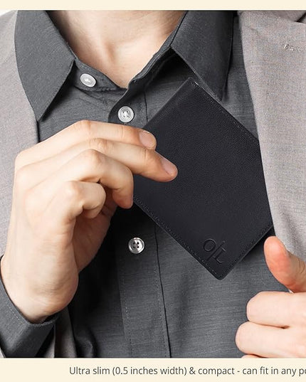 Oak Leathers Slim Leather Wallet for Men - RFID Wallets Credit Card Holder Ultra Thin Gift for Mens, Front Pocket Minimalist Design