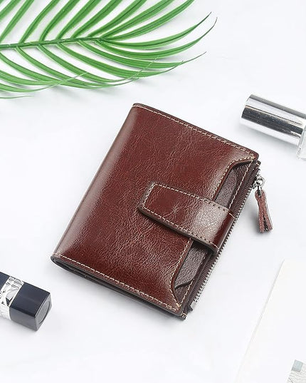 Lavemi Small Compact Women Wallet RFID Blocking Genuine Leather Bifold Purse with ID Windows