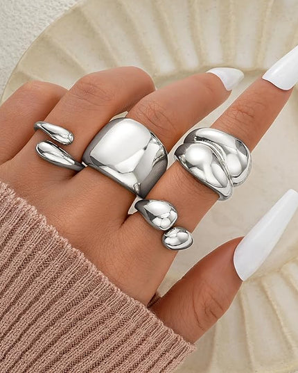 ÌF ME 10 PCS Gold Rings Set for Women Non Tarnish, 18K Gold Plated Chunky Stackable Rings, Statement Stacking Womens Ring Pack