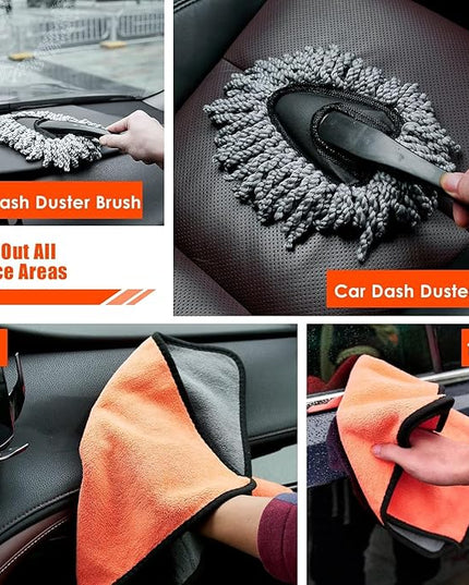 Viewsun Car Cleaning Kit, Orange 17pcs Car Interior Detailing Kit with High Power Handheld Vacuum, Detailing Brush Set, Windshield Cleaner, Cleaning Gel, Complete Auto Accessories for Women Men Teens