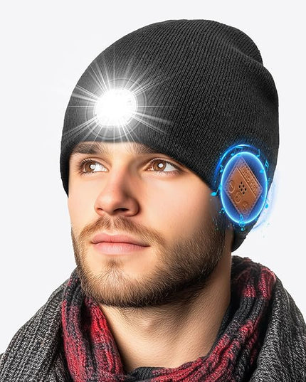 LED Beanie Hat with Bluetooth-Tech Gifts for Men and Women, Wireless Hat Beanie Cap Headlamp Music hat