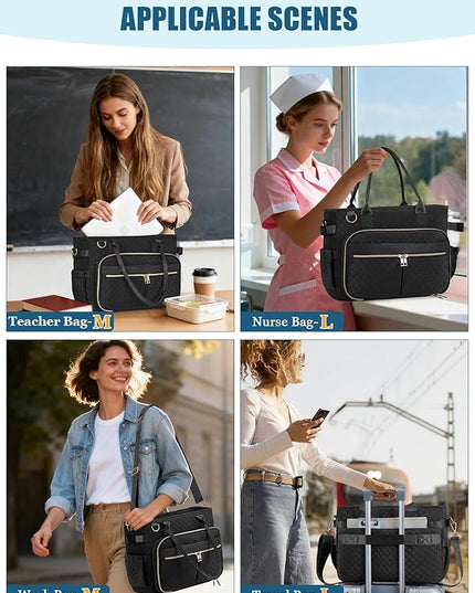 FIORETTO Teacher Tote Bag for Women with Laptop Compartment, Large Cup Holder, Zip Closure, Ideal for Work, Bible, Nurse