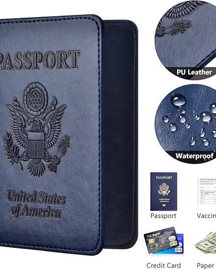 Passport and Vaccine Card Holder Combo, Passport Holder with Vaccine Card Slot, Passport Wallet, Passport Cover, Passport Case, Passport Holder for Women and Men(AB-Dark blue)