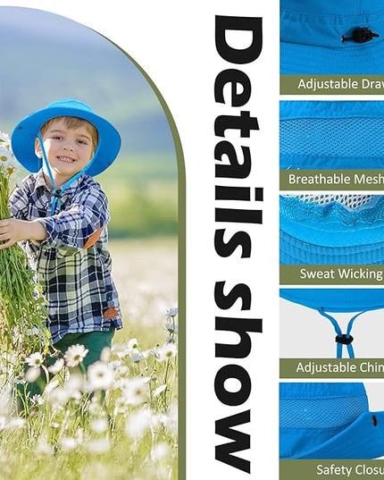 Century Star Outdoor Kids Sun Hat UPF 50+ Quick Dry Adjustable Bucket Hat Windproof Waterproof Beach Fishing Safari Hat