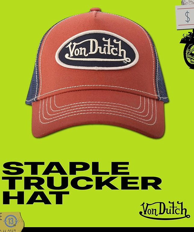 Von Dutch Unisex Trucker Hat - Curved Bill Mesh Back Retro Classic Adjustable Snapback Baseball Cap for Men and Women
