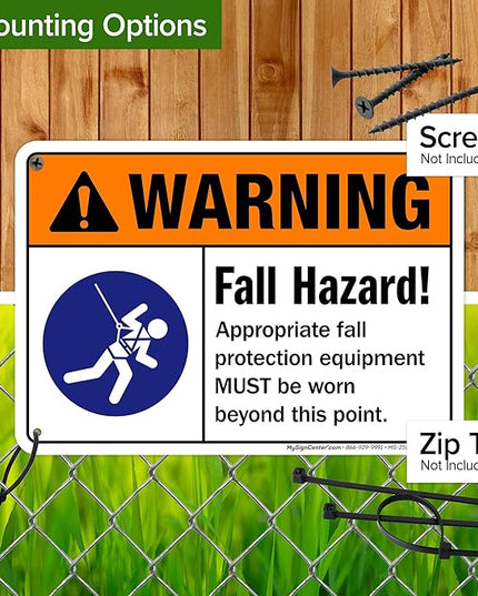 Warning Fall Hazard Appropriate Fall Protection Equipment Sign, 10x7 Inches, Rust Free .040 Aluminum, Fade Resistant, Made in USA by My Sign Center