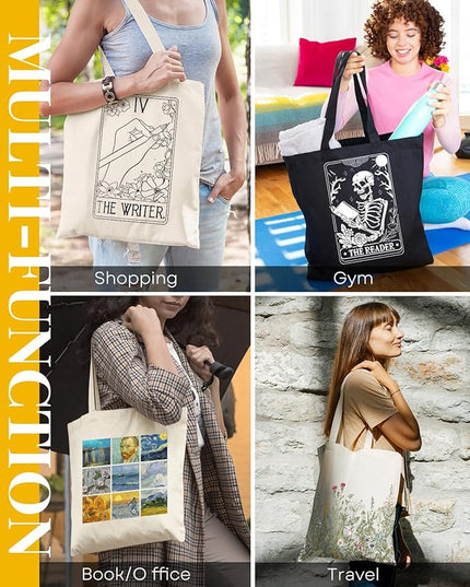 AUSVKAI Canvas Tote Bag for Women, Aesthetic Cute Grocery Grocery Reusable Cotton Gift Bag for Shooping Beach Trendy Gifts