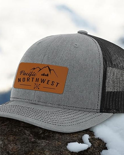 Pacific Northwest Baseball Snapback Trucker Hats with Leather Patch for Men and Women PNW Gifts Outdoor Camping Hiking Cap