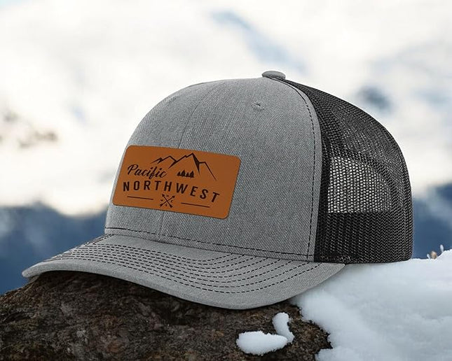 Pacific Northwest Baseball Snapback Trucker Hats with Leather Patch for Men and Women PNW Gifts Outdoor Camping Hiking Cap