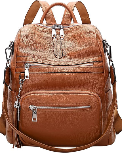 ALTOSY Genuine Leather Backpack Purse for Women Large Shoulder Bag With Laptop Compartment Multiple Pockets(S106 Brown)