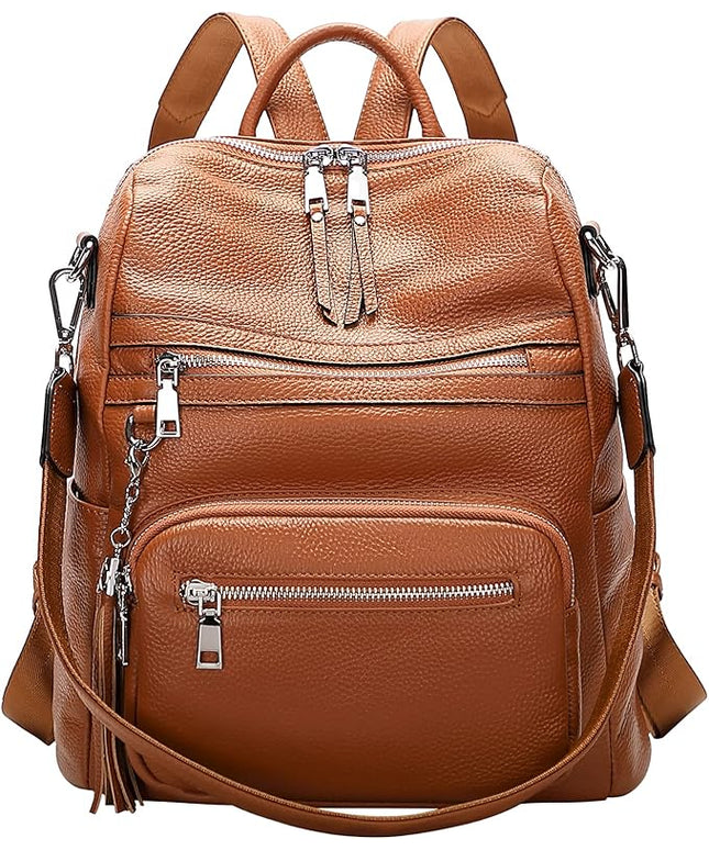 ALTOSY Genuine Leather Backpack Purse for Women Large Shoulder Bag With Laptop Compartment Multiple Pockets(S106 Brown)