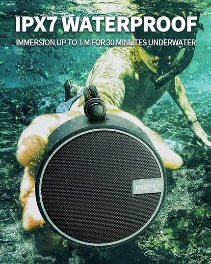 INSMY C12 IPX7 Waterproof Shower Bluetooth Speaker, Portable Small Speaker, Speakers Bluetooth Wireless Loud Clear Sound Support TF Card Suction Cup for Kayak Canoe Beach Gift (Black)