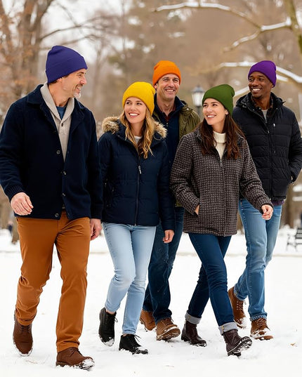 Cooraby 12 Pack Knitted Winter Beanie Cold Weather Acrylic Warm Skull Cap Cuff Watch Hat for Men or Women Homeless Donation