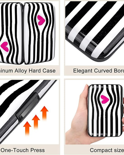 ELFISH Mini RFID Aluminum Wallet Credit Cards Holder Business Card Case Metal ID Case for Men Women (Eye heart)